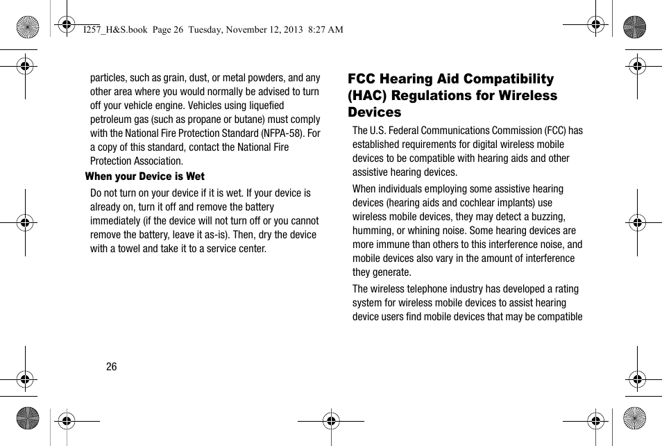 Fcc hearing aid compatibility (hac), Regulations for wireless devices | Samsung SGH-I257AIAATT User Manual | Page 32 / 57