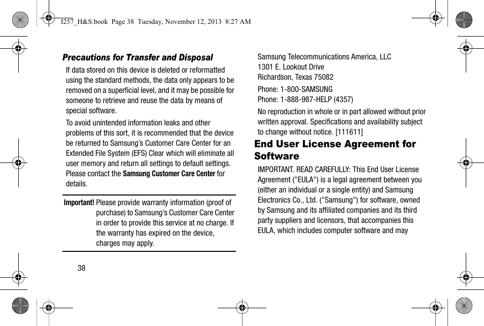 End user license agreement for software | Samsung SGH-I257AIAATT User Manual | Page 44 / 57