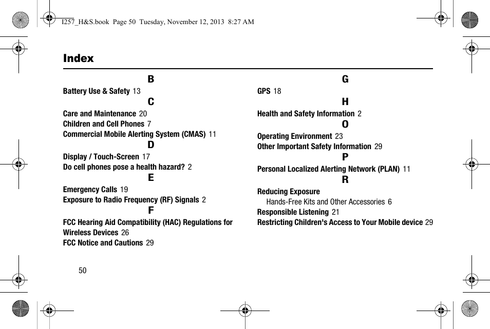 Index | Samsung SGH-I257AIAATT User Manual | Page 56 / 57