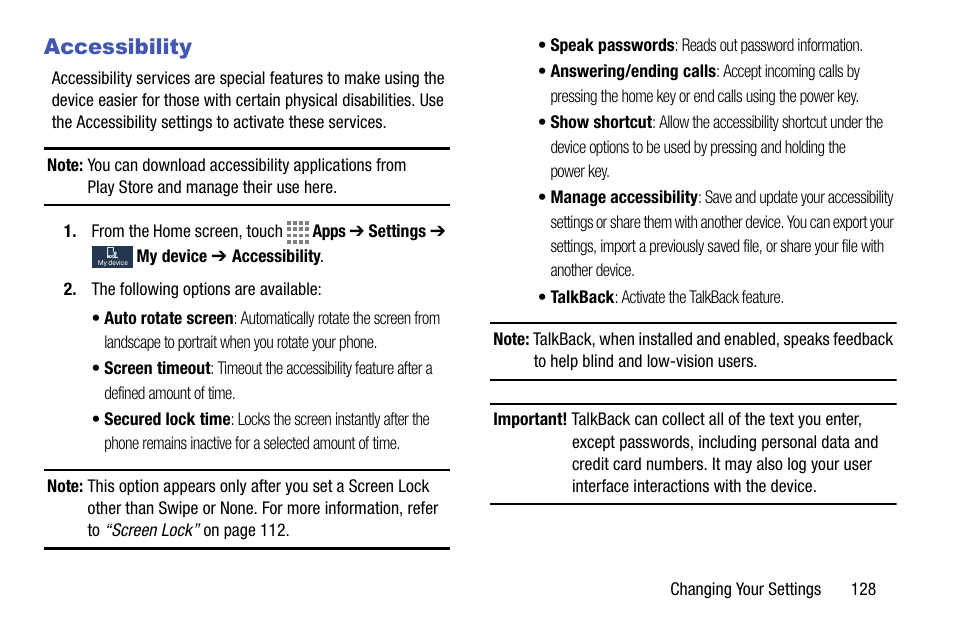 Accessibility | Samsung SM-C105AZWAATT User Manual | Page 135 / 230