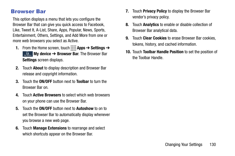 Browser bar | Samsung SM-C105AZWAATT User Manual | Page 137 / 230