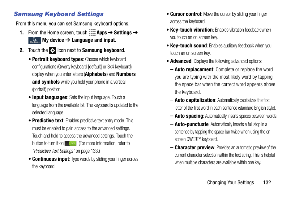 Samsung keyboard settings | Samsung SM-C105AZWAATT User Manual | Page 139 / 230