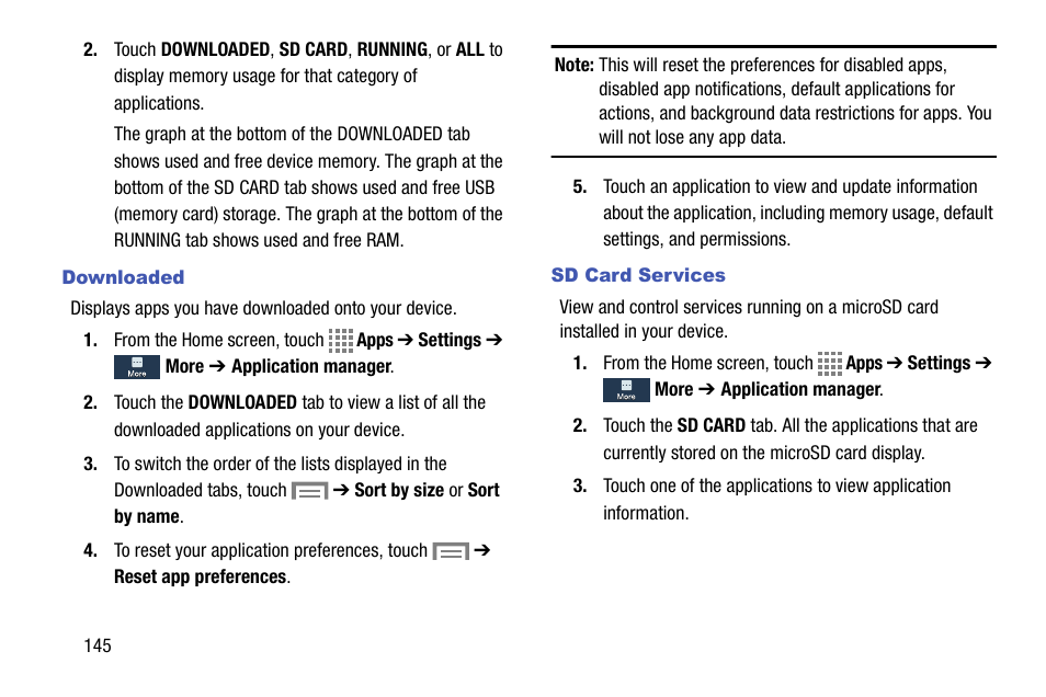Downloaded, Sd card services | Samsung SM-C105AZWAATT User Manual | Page 152 / 230