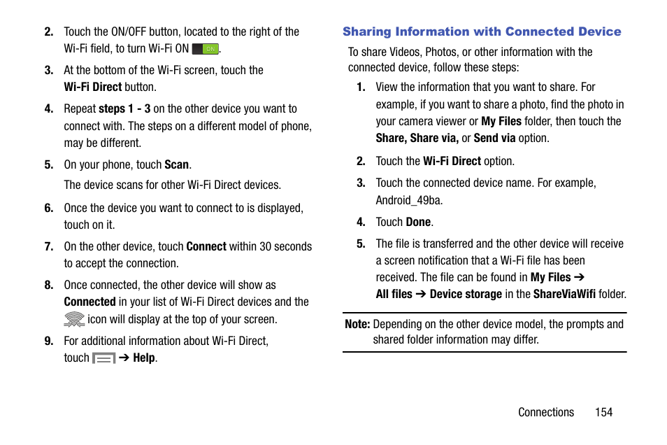 Sharing information with connected device | Samsung SM-C105AZWAATT User Manual | Page 161 / 230