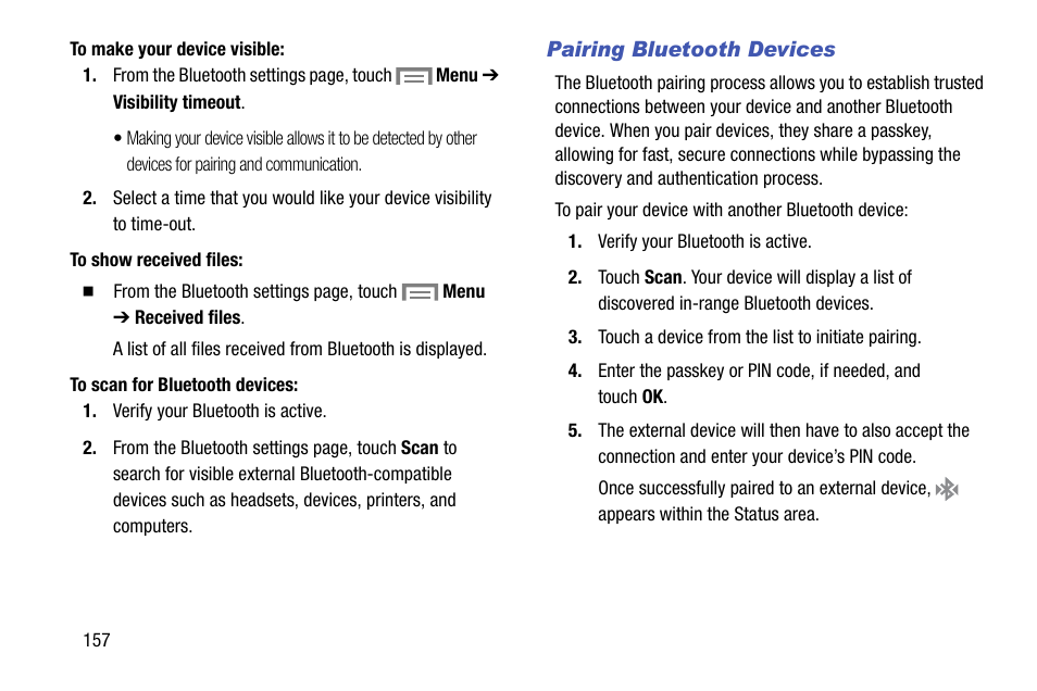 Pairing bluetooth devices | Samsung SM-C105AZWAATT User Manual | Page 164 / 230