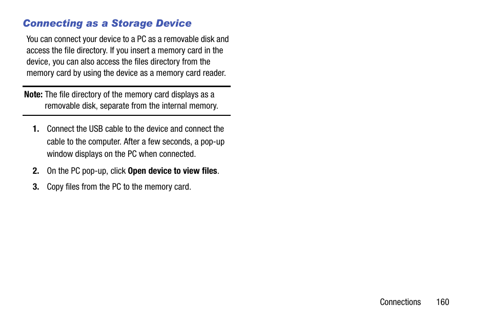 Connecting as a storage device | Samsung SM-C105AZWAATT User Manual | Page 167 / 230