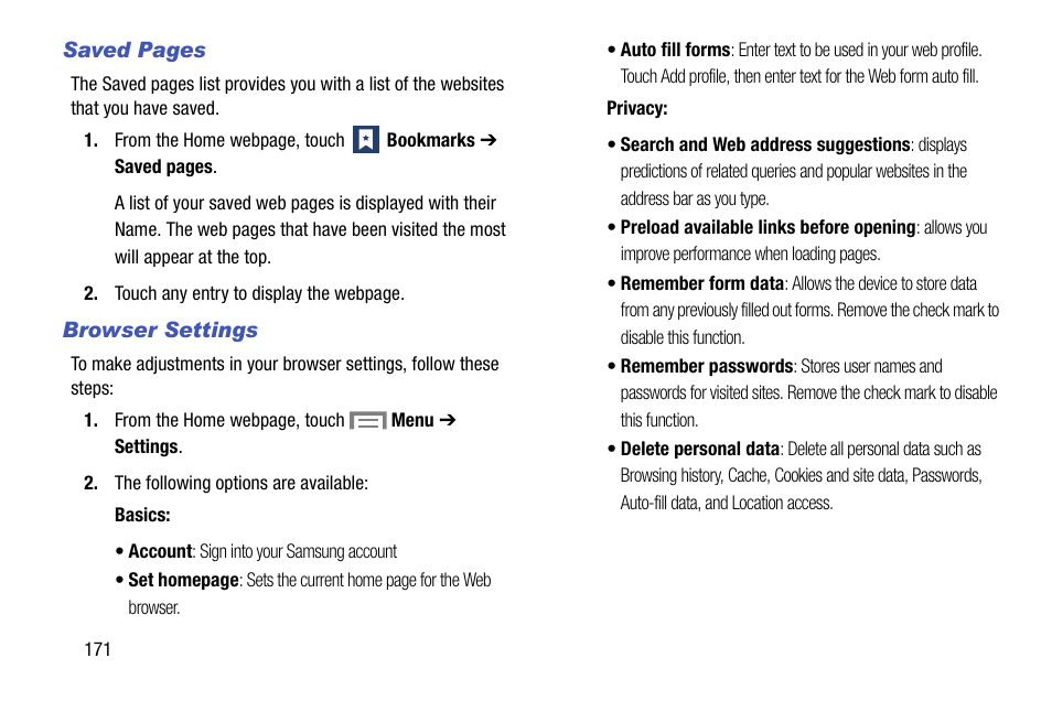 Browser settings, S. for more information | Samsung SM-C105AZWAATT User Manual | Page 178 / 230