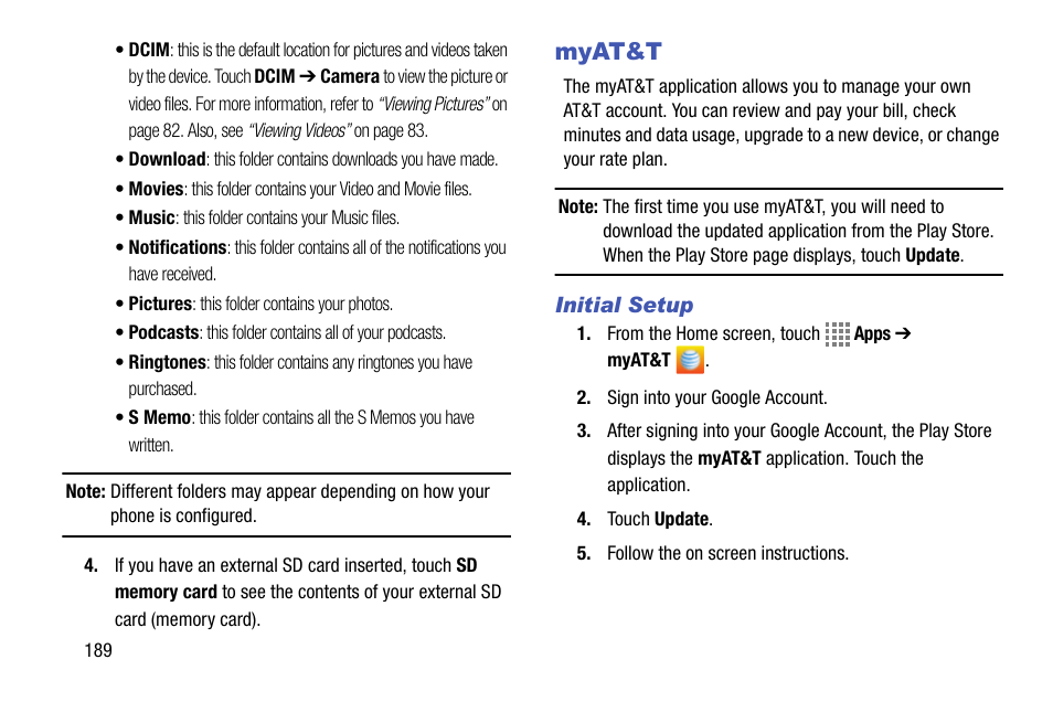 Myat&t, Initial setup | Samsung SM-C105AZWAATT User Manual | Page 196 / 230