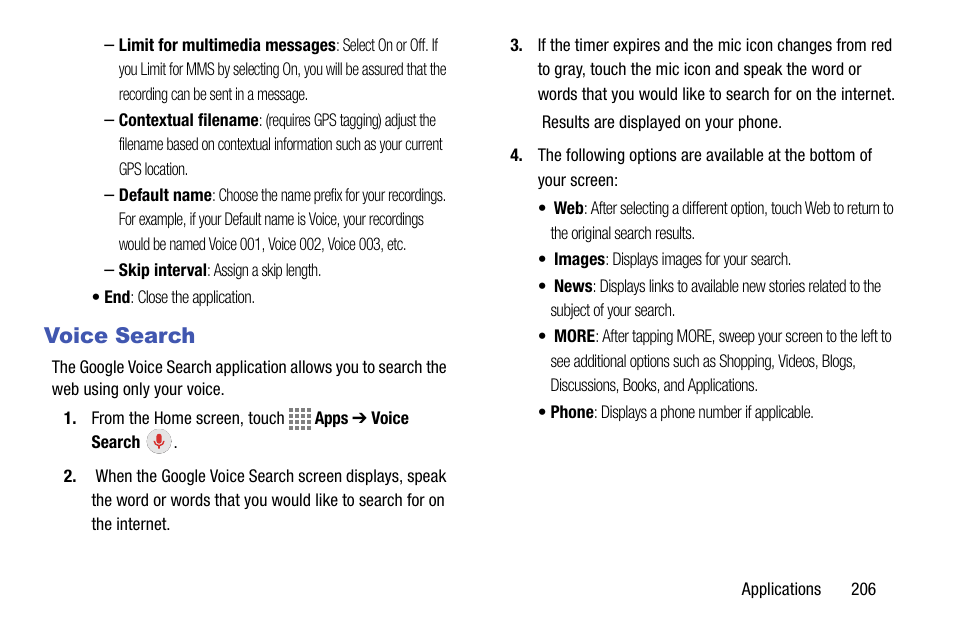 Voice search | Samsung SM-C105AZWAATT User Manual | Page 213 / 230