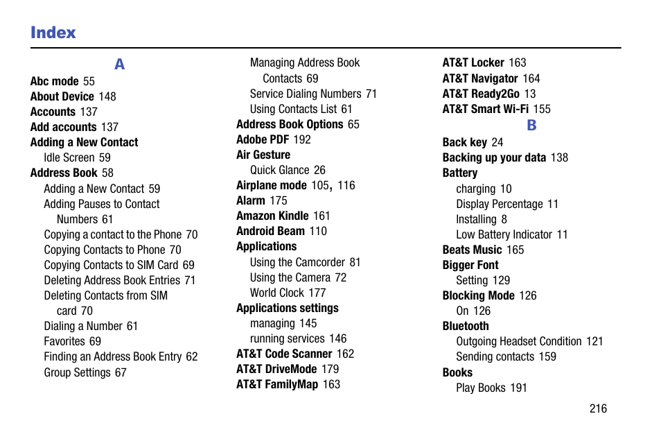 Index | Samsung SM-C105AZWAATT User Manual | Page 223 / 230