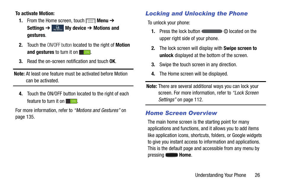 Locking and unlocking the phone, Home screen overview | Samsung SM-C105AZWAATT User Manual | Page 33 / 230