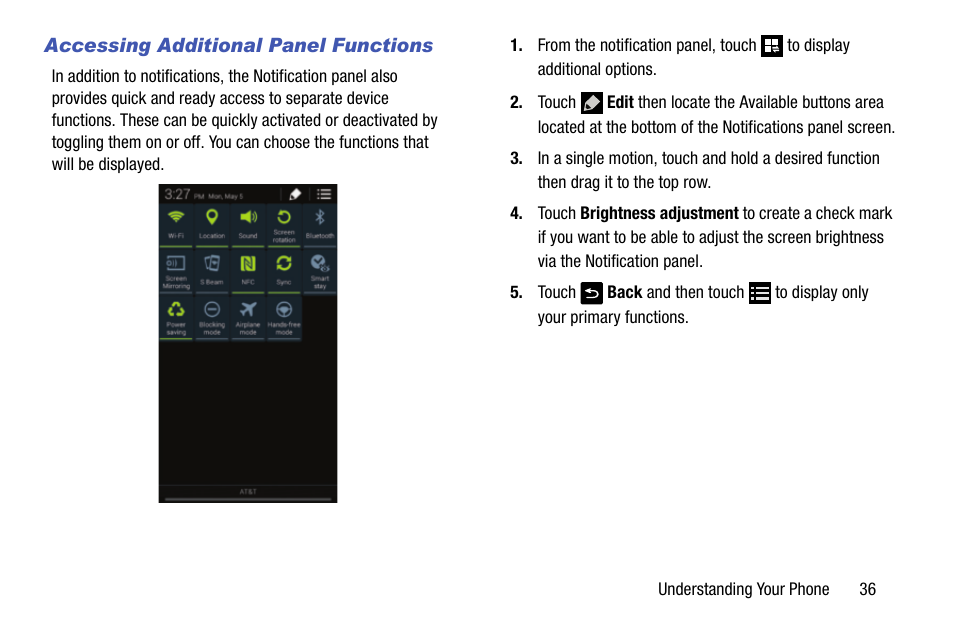 Accessing additional panel functions | Samsung SM-C105AZWAATT User Manual | Page 43 / 230