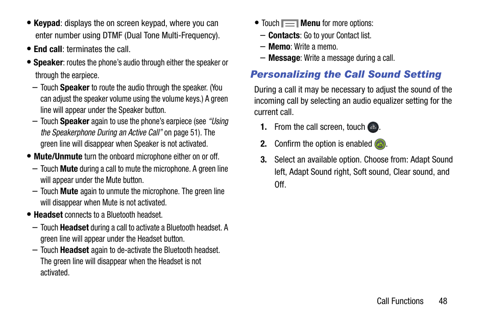 Personalizing the call sound setting | Samsung SM-C105AZWAATT User Manual | Page 55 / 230
