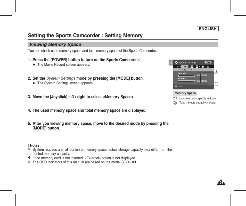 Viewing memory space | Samsung SC-X205L-XAA User Manual | Page 105 / 149