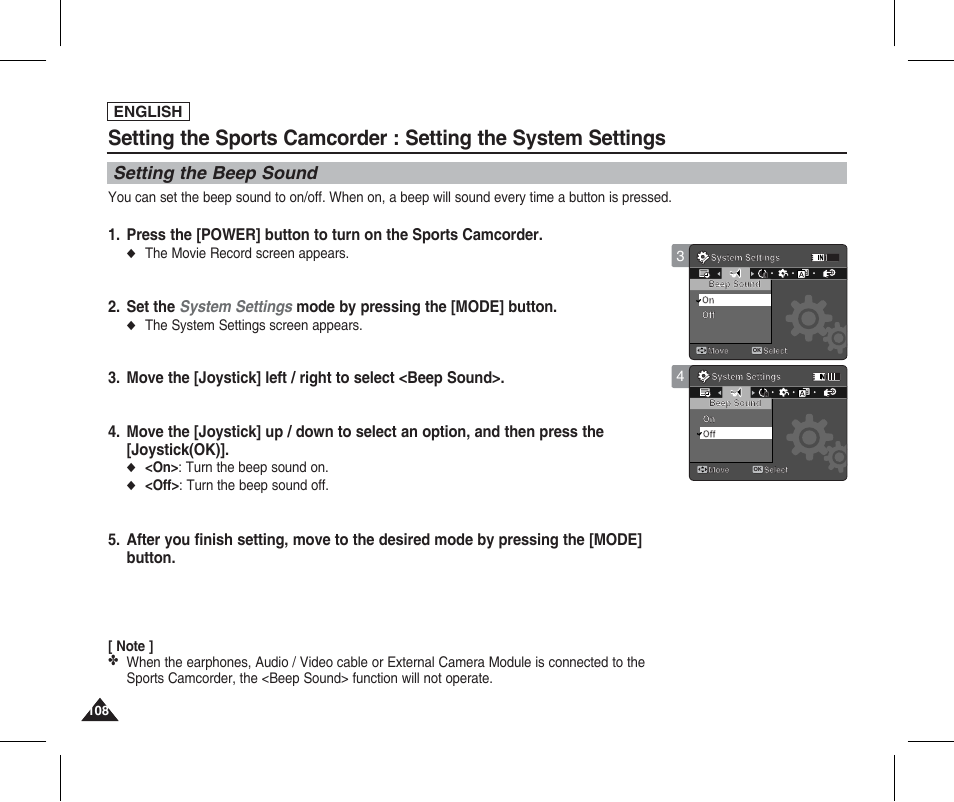 Setting the system settings, Setting the beep sound, English | Samsung SC-X205L-XAA User Manual | Page 112 / 149