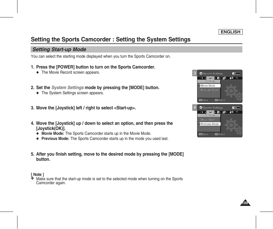 Setting start-up mode, English | Samsung SC-X205L-XAA User Manual | Page 113 / 149