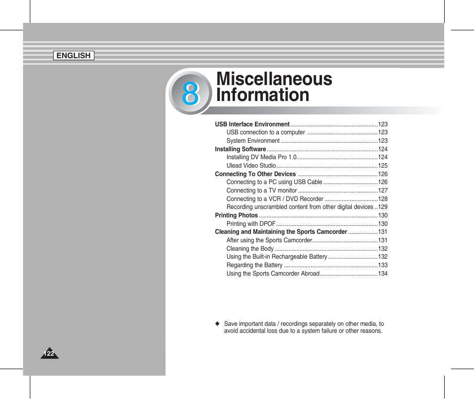 Miscellaneous information | Samsung SC-X205L-XAA User Manual | Page 126 / 149