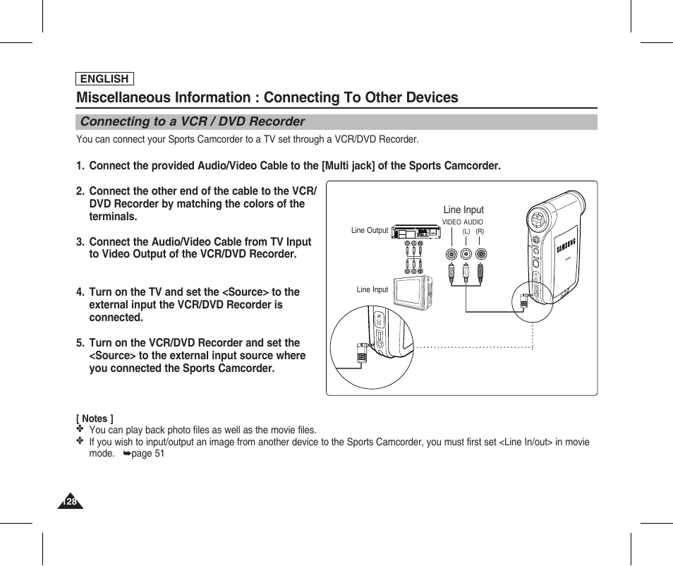 Connecting to a vcr / dvd recorder | Samsung SC-X205L-XAA User Manual | Page 132 / 149