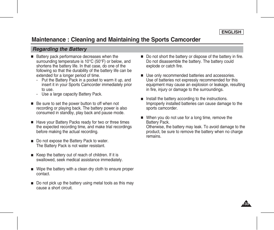 Regarding the battery | Samsung SC-X205L-XAA User Manual | Page 137 / 149