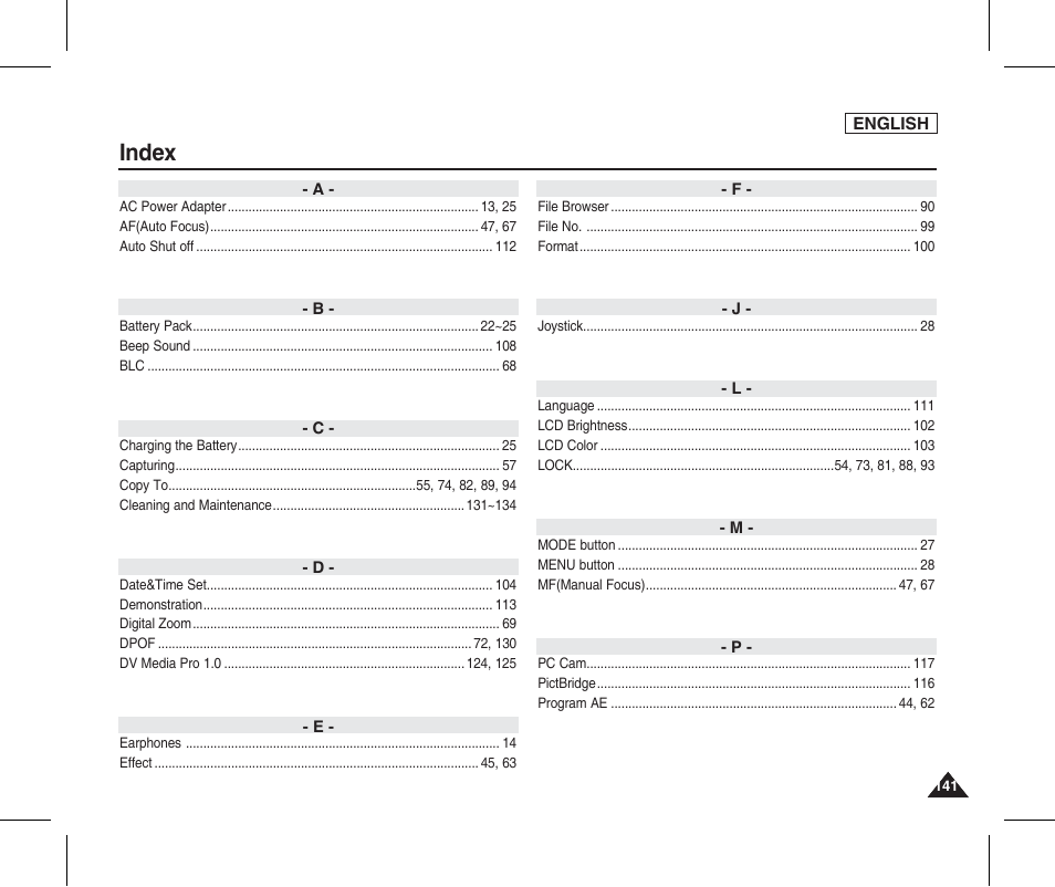 Index | Samsung SC-X205L-XAA User Manual | Page 145 / 149