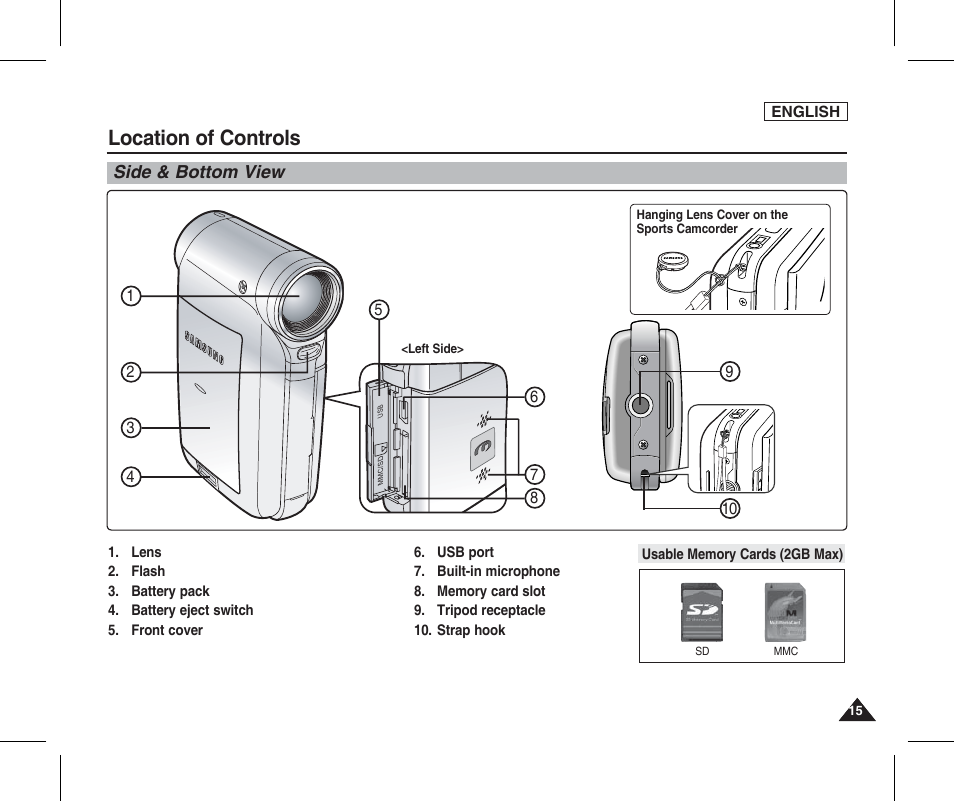 Side & bottom view, Location of controls | Samsung SC-X205L-XAA User Manual | Page 19 / 149