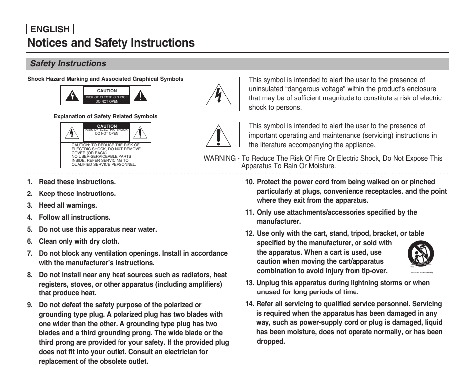 Notices and safety instructions, Safety instructions, English | Samsung SC-X205L-XAA User Manual | Page 2 / 149