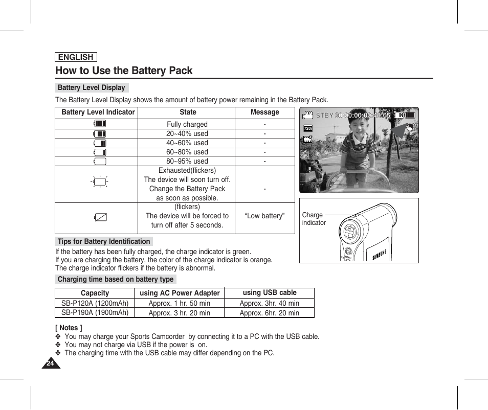 How to use the battery pack | Samsung SC-X205L-XAA User Manual | Page 28 / 149