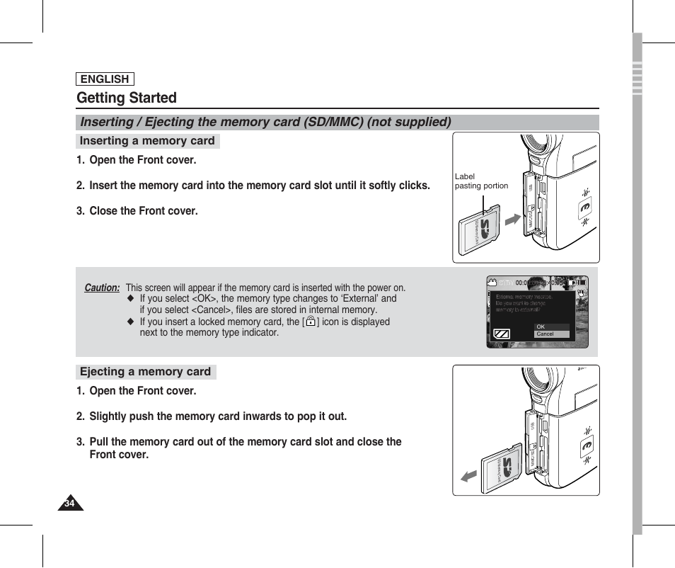 Getting started, English | Samsung SC-X205L-XAA User Manual | Page 38 / 149