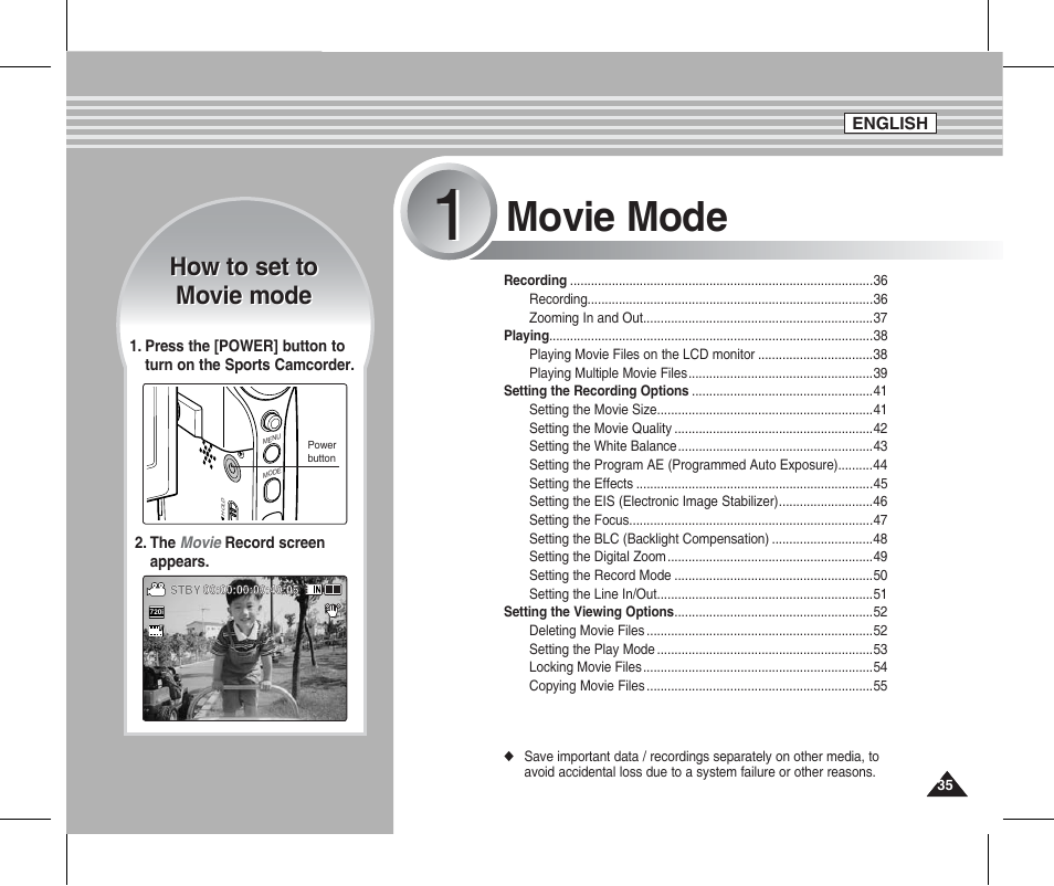 Movie mode, How to set to movie mode how to set to movie mode | Samsung SC-X205L-XAA User Manual | Page 39 / 149