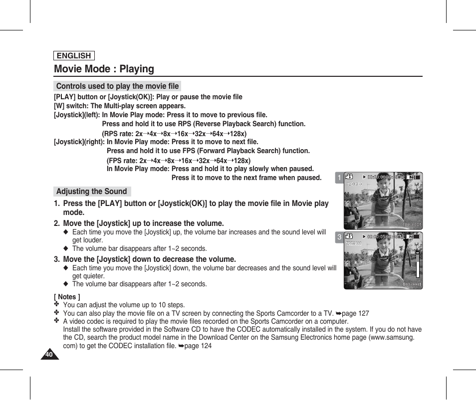 Movie mode : playing | Samsung SC-X205L-XAA User Manual | Page 44 / 149