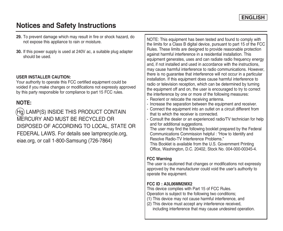 Notices and safety instructions | Samsung SC-X205L-XAA User Manual | Page 5 / 149