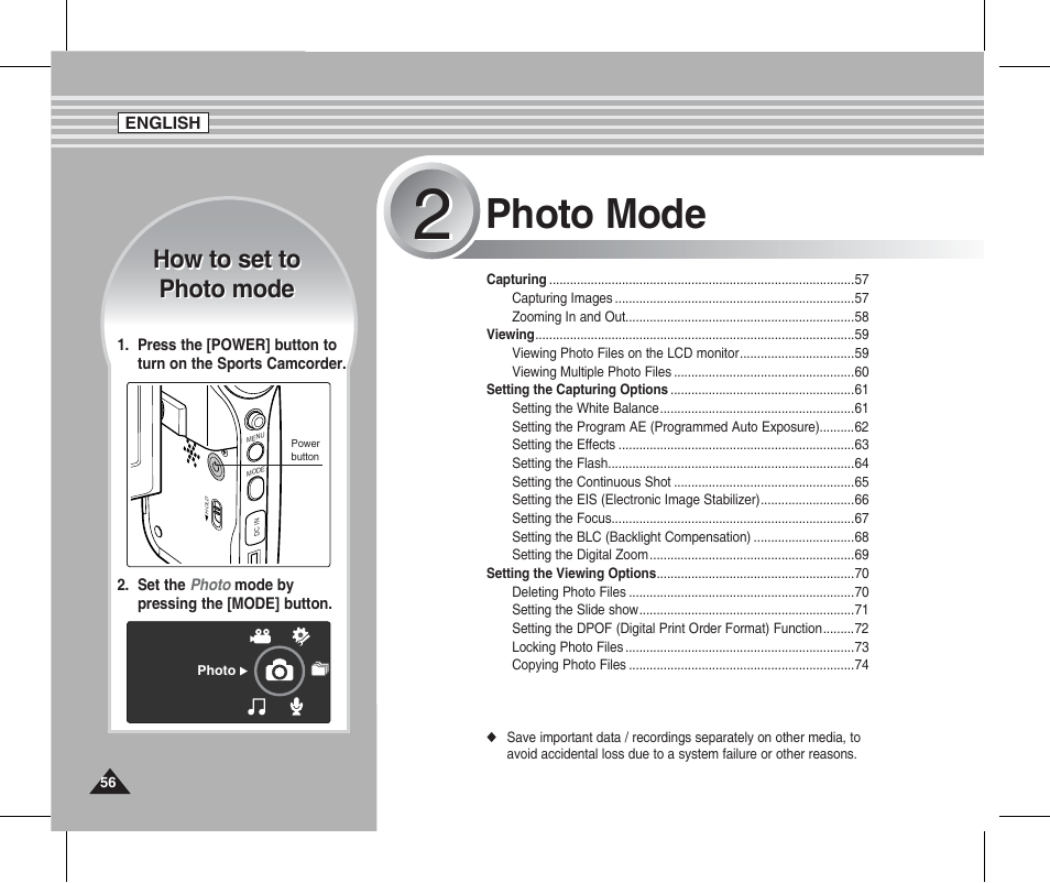 Photo mode, How to set to photo mode how to set to photo mode | Samsung SC-X205L-XAA User Manual | Page 60 / 149