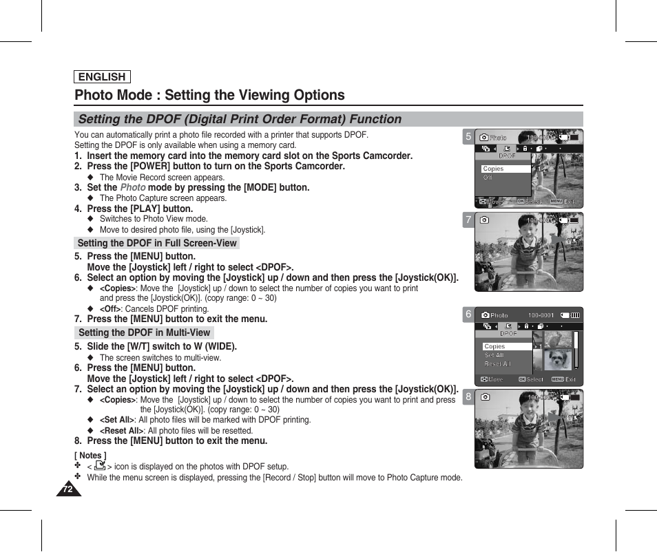 Photo mode : setting the viewing options, English | Samsung SC-X205L-XAA User Manual | Page 76 / 149