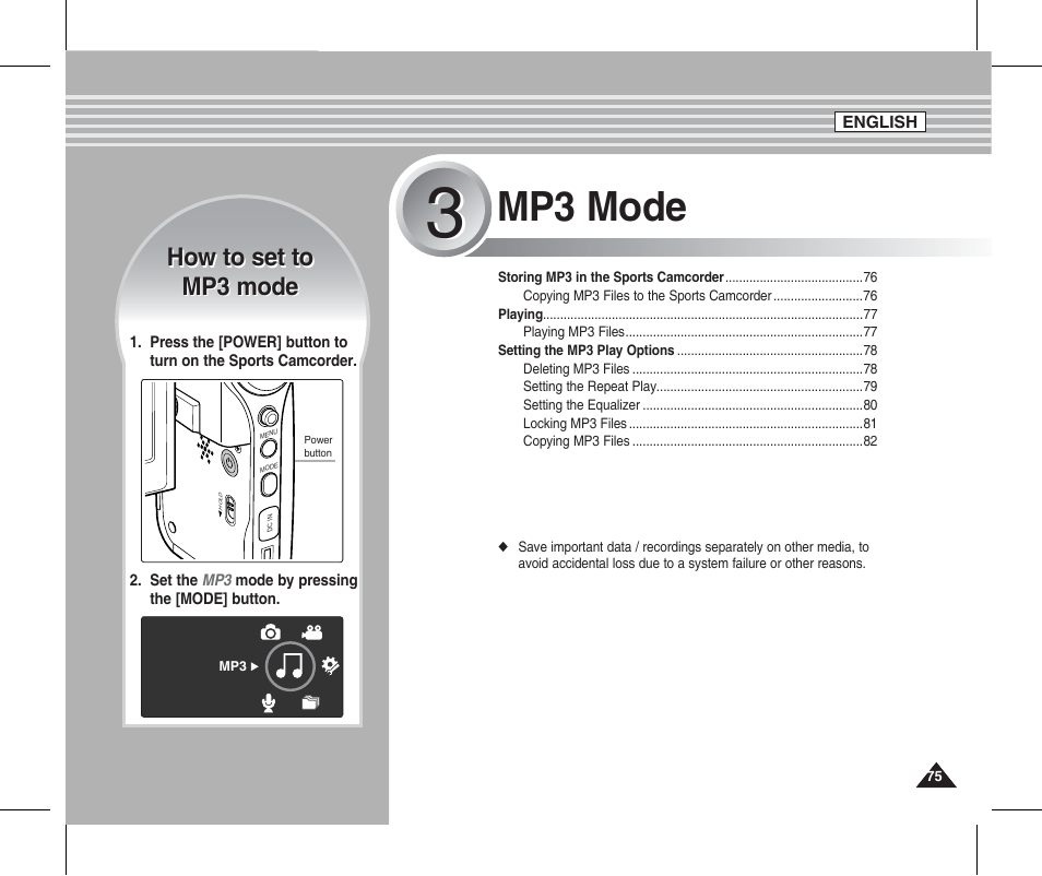 Mp3 mode, How to set to mp3 mode how to set to mp3 mode | Samsung SC-X205L-XAA User Manual | Page 79 / 149