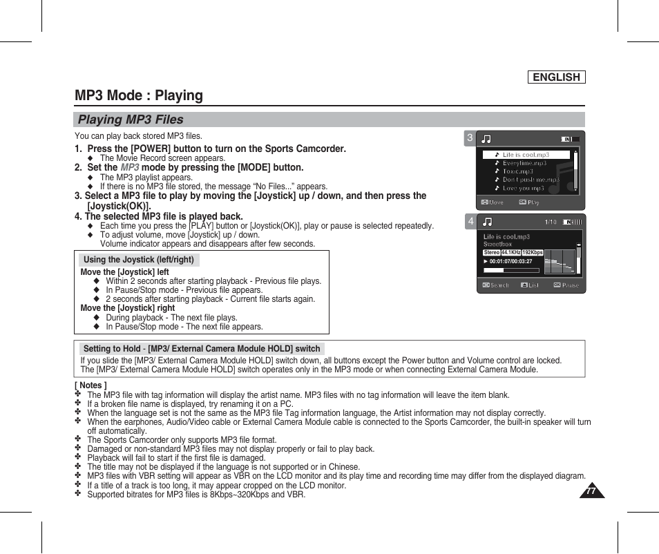 Playing, Playing mp3 files, Mp3 mode : playing | Samsung SC-X205L-XAA User Manual | Page 81 / 149