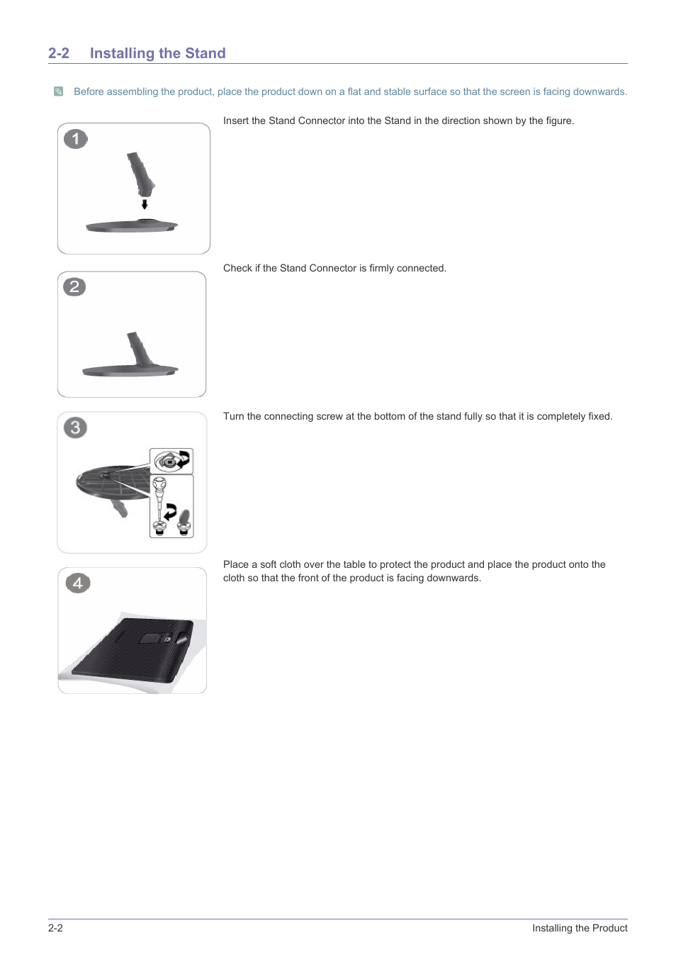 2 installing the stand, Installing the stand -2 | Samsung LS19A10NS-ZA User Manual | Page 12 / 34