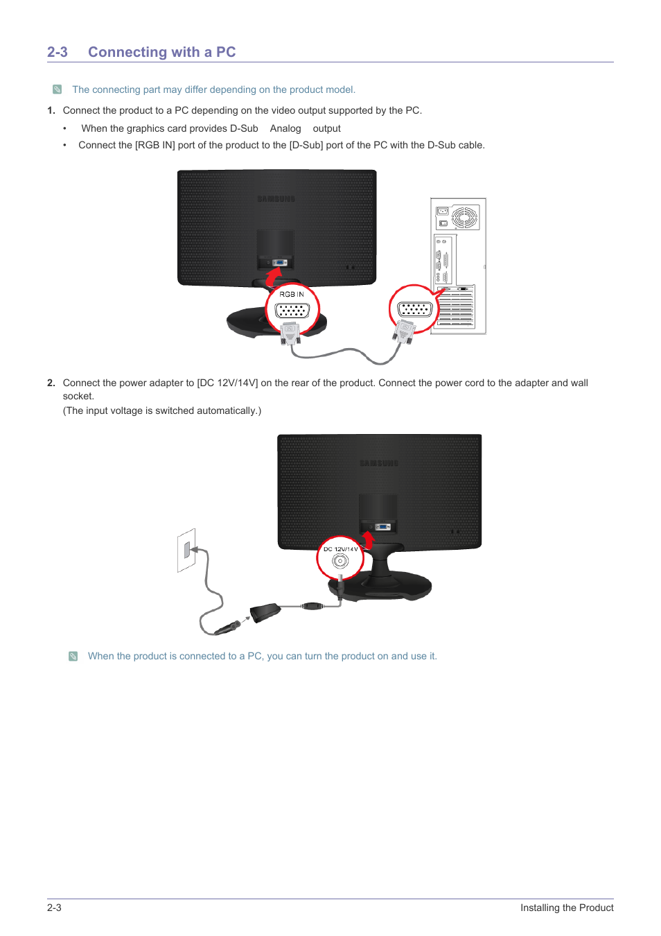 3 connecting with a pc, Connecting with a pc -3 | Samsung LS19A10NS-ZA User Manual | Page 14 / 34