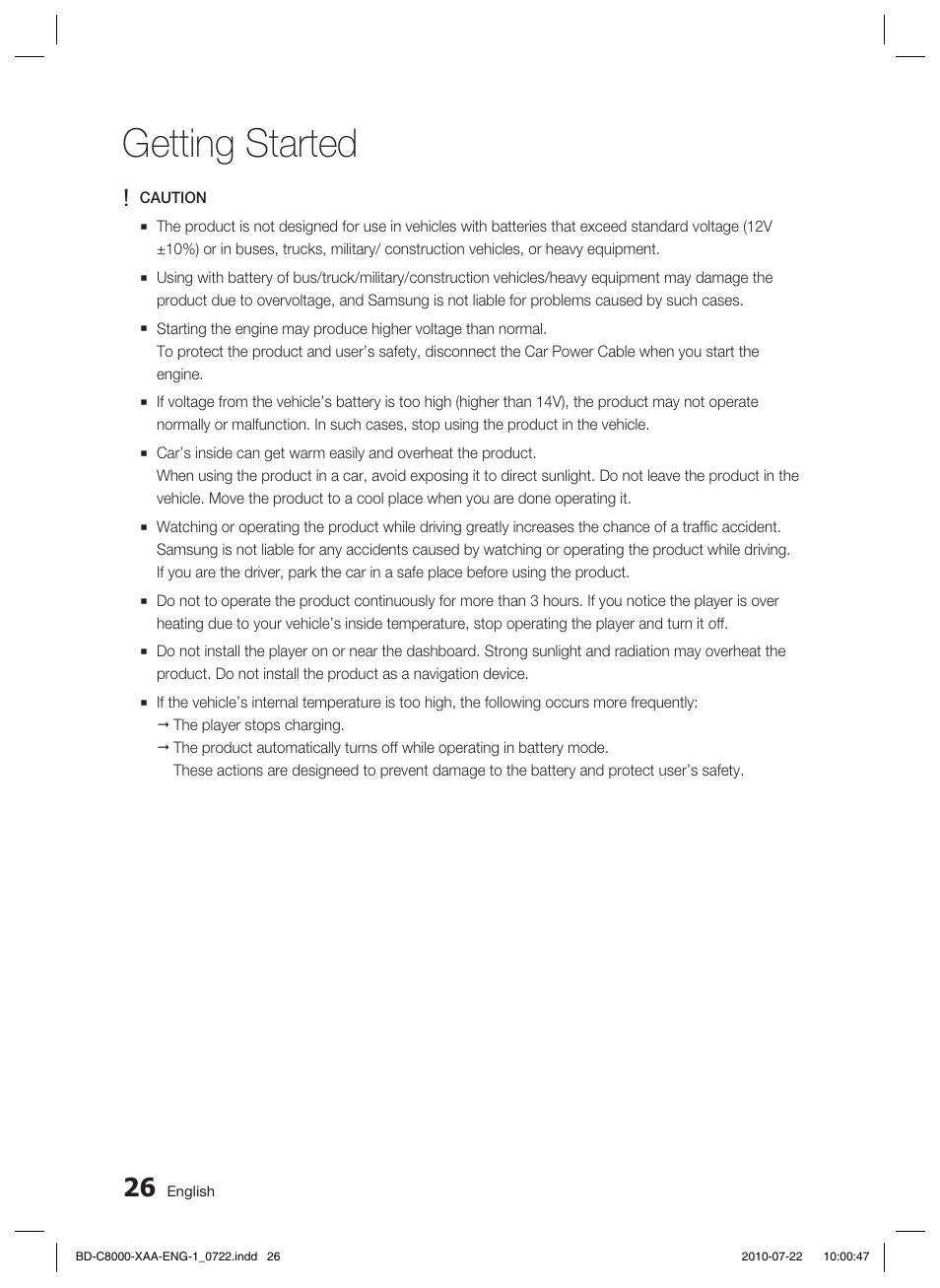 Getting started | Samsung BD-C8000-XAA User Manual | Page 26 / 85