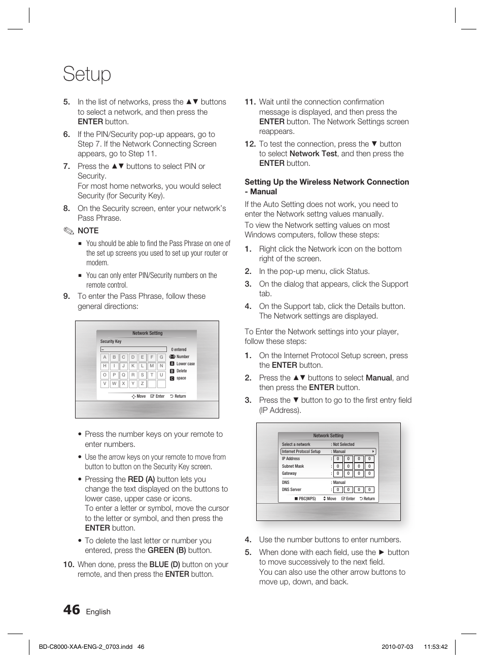 Setup | Samsung BD-C8000-XAA User Manual | Page 46 / 85