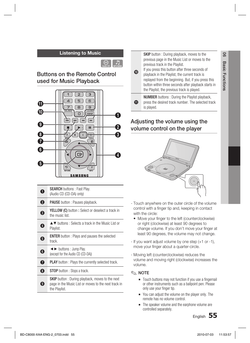 Listening to music | Samsung BD-C8000-XAA User Manual | Page 55 / 85