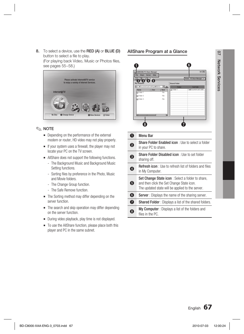 Allshare program at a glance | Samsung BD-C8000-XAA User Manual | Page 67 / 85