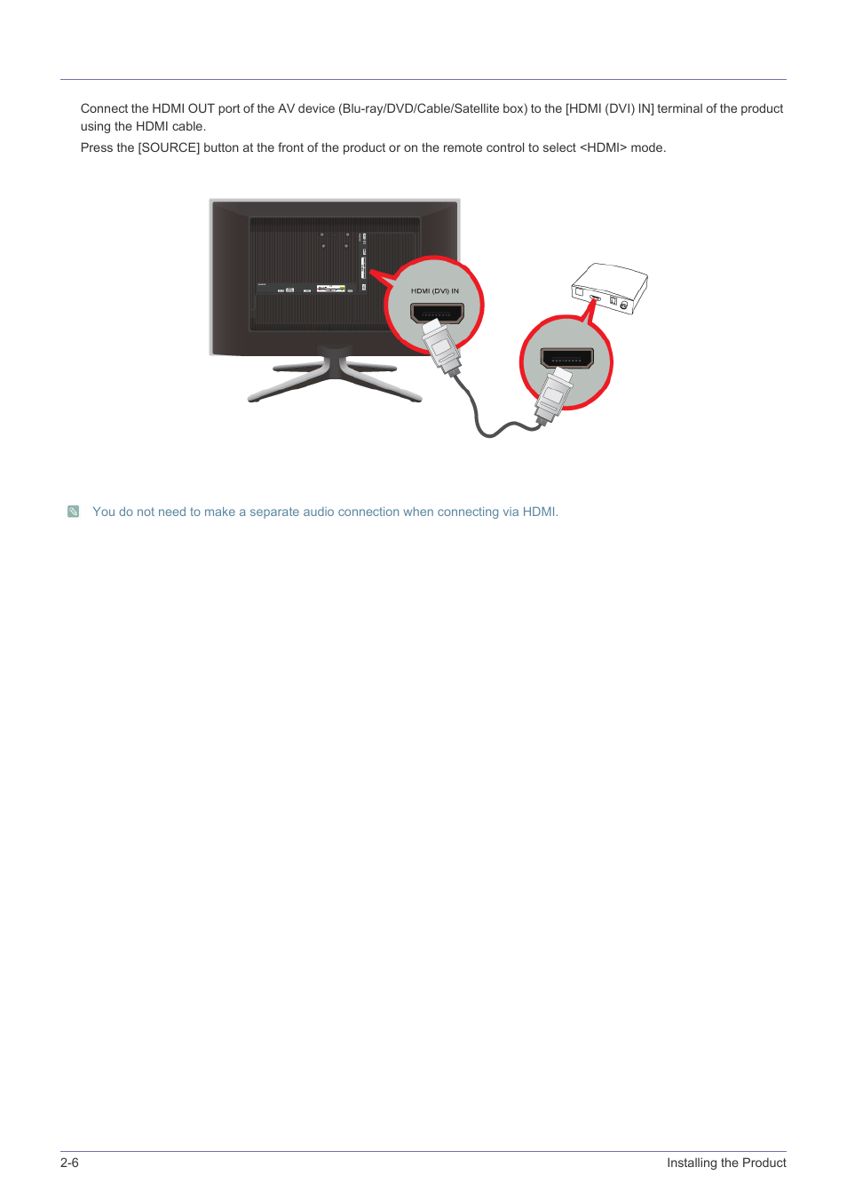 6 connecting an hdmi cable, Connecting an hdmi cable -6 | Samsung LS24F9NSM-ZA User Manual | Page 20 / 76