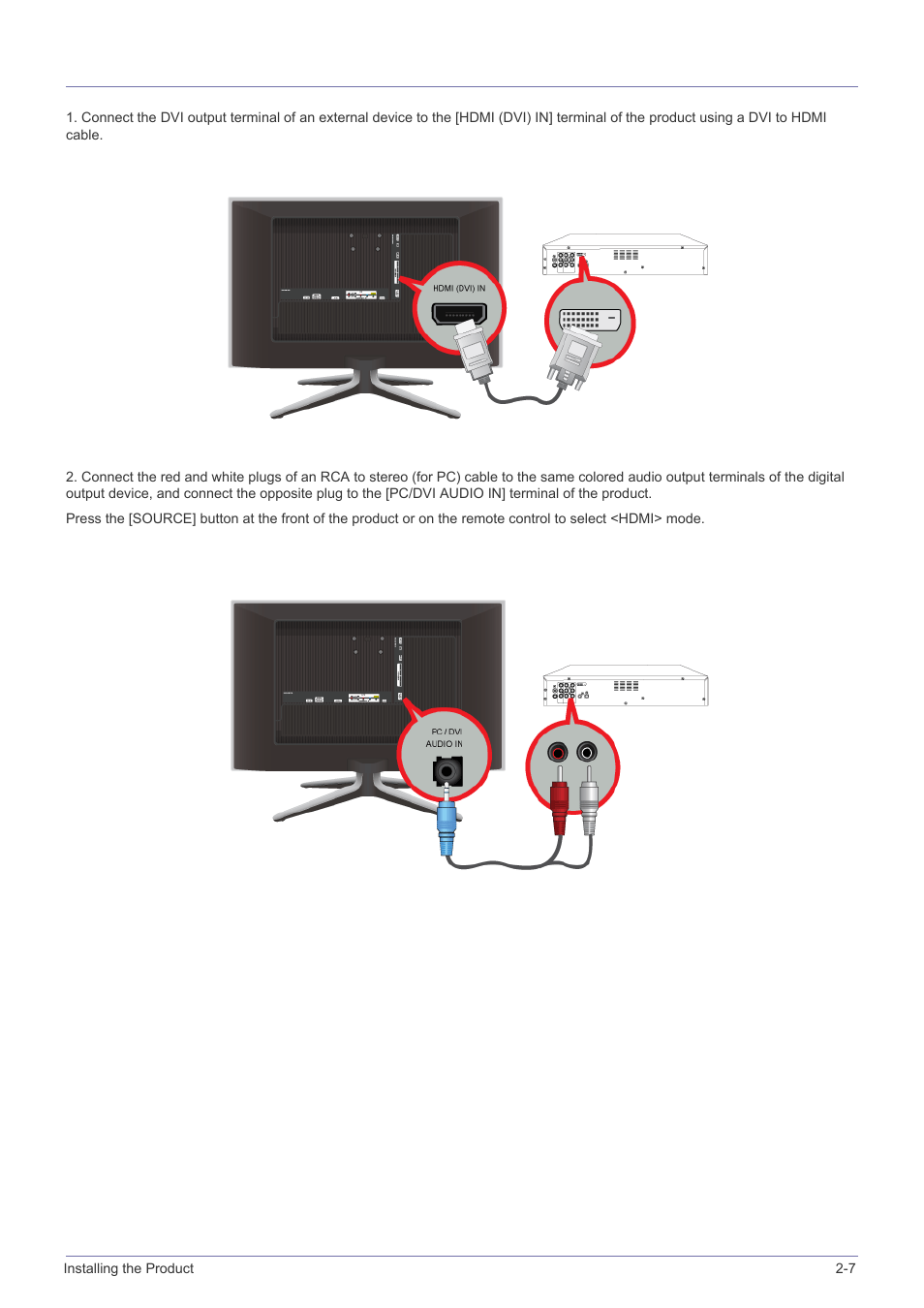 7 connecting using a dvi to hdmi cable, Connecting using a dvi to hdmi cable -7 | Samsung LS24F9NSM-ZA User Manual | Page 21 / 76