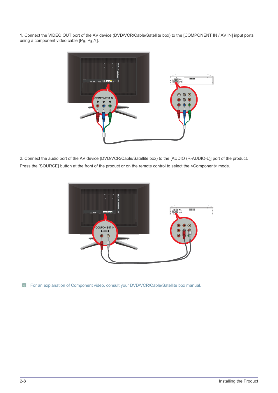 8 connecting a component cable, Connecting a component cable -8 | Samsung LS24F9NSM-ZA User Manual | Page 22 / 76