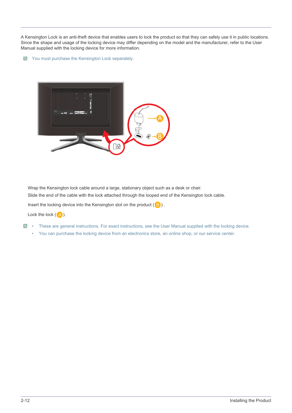 12 kensington lock, Kensington lock -12 | Samsung LS24F9NSM-ZA User Manual | Page 26 / 76