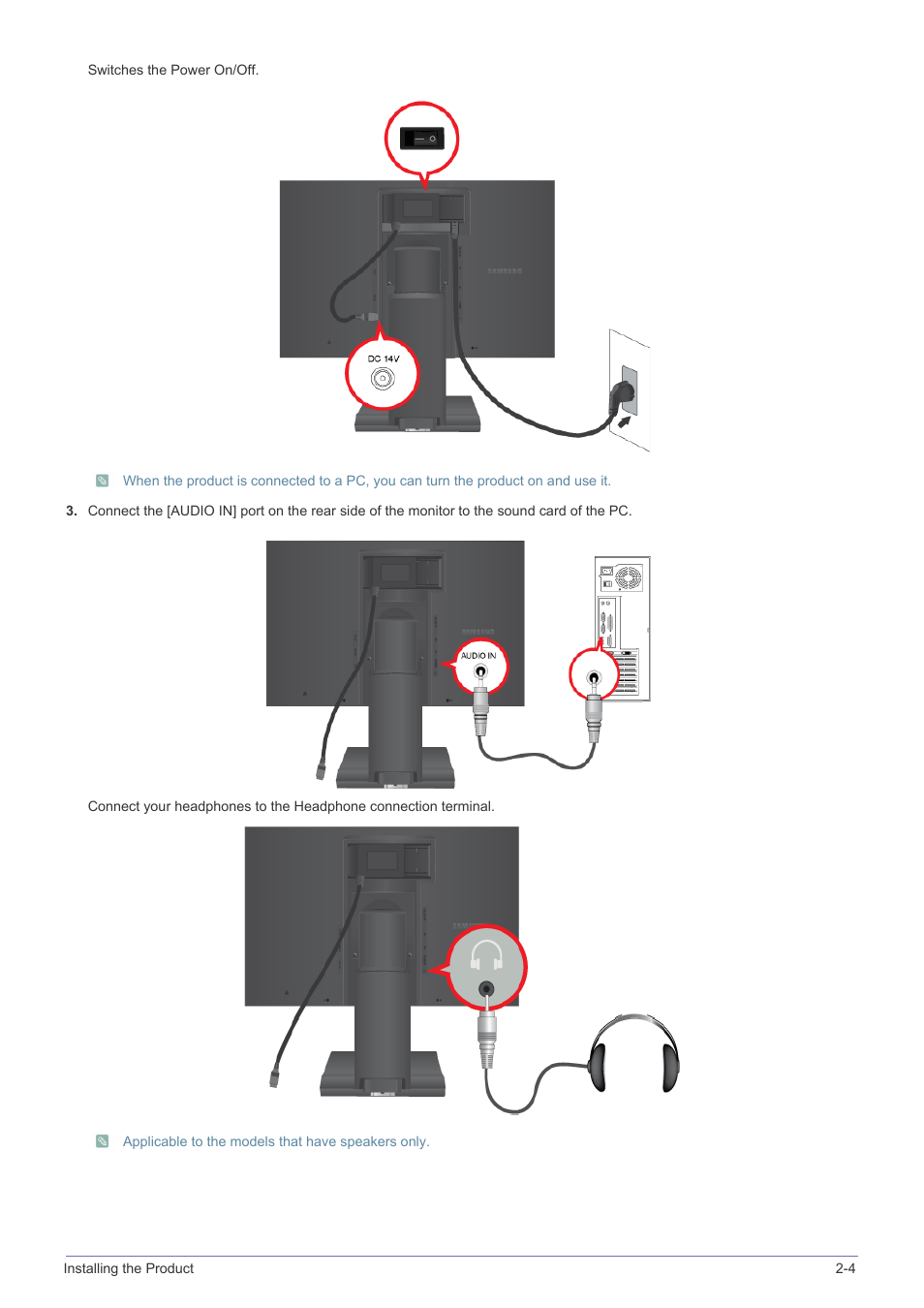 Applicable to the models that have speakers only | Samsung LS24A450BWT-GO User Manual | Page 17 / 104