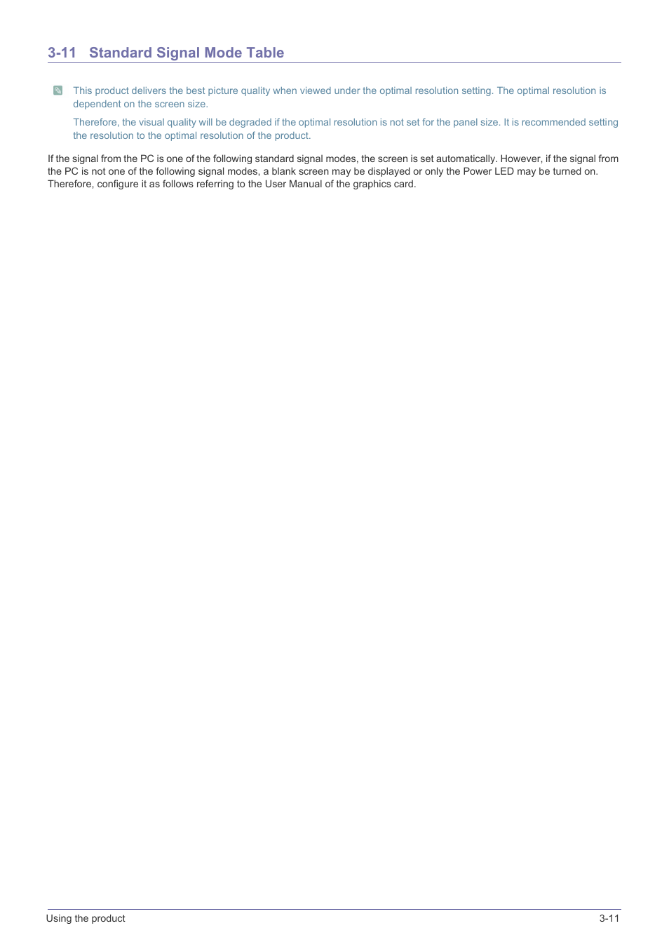 11 standard signal mode table, Standard signal mode table -11 | Samsung LS24A450BWT-GO User Manual | Page 33 / 104