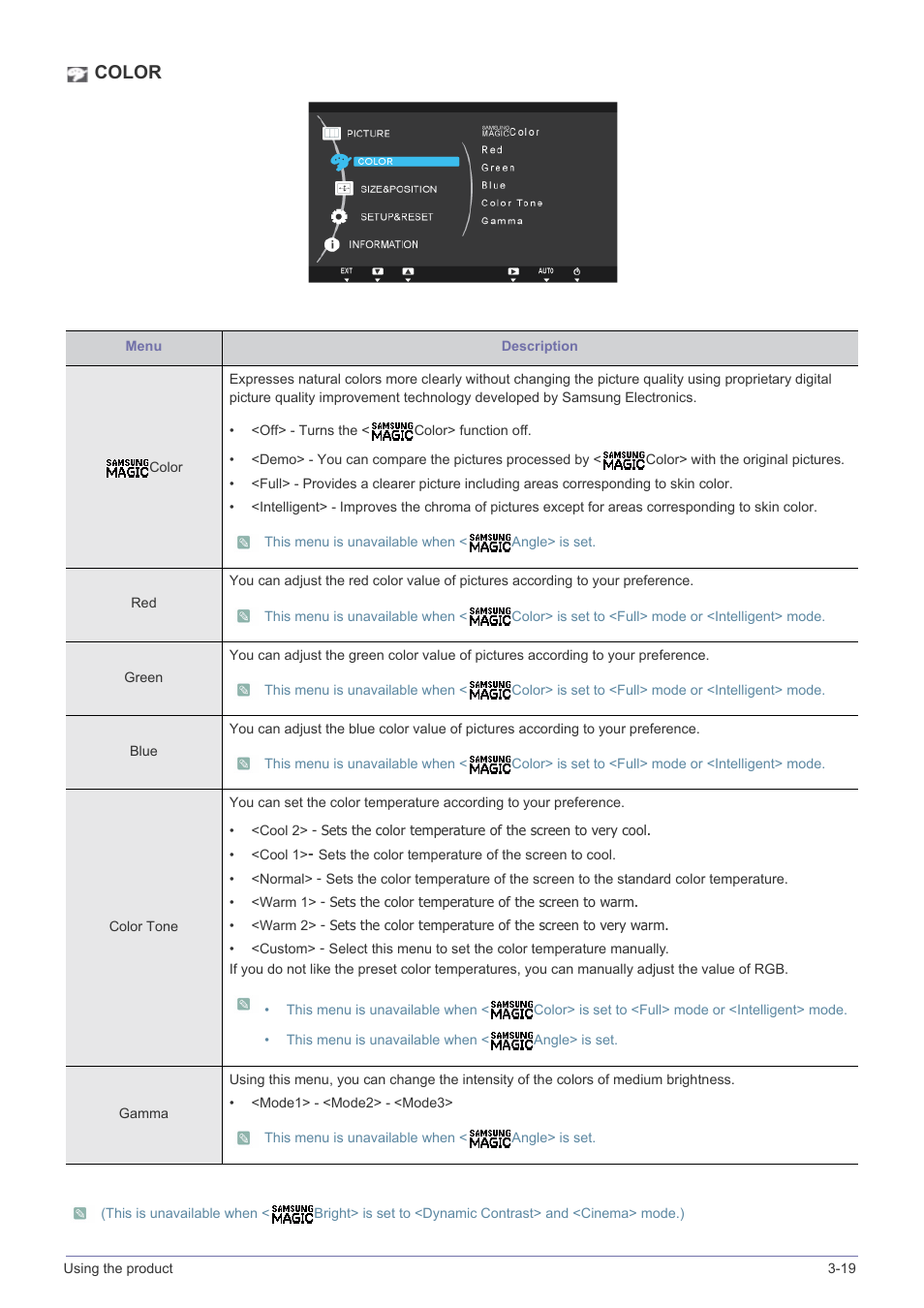 Color | Samsung LS24A450BWT-GO User Manual | Page 51 / 104