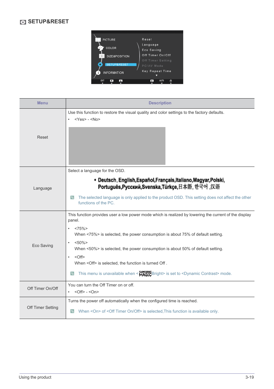 Setup&reset | Samsung LS24A450BWT-GO User Manual | Page 53 / 104