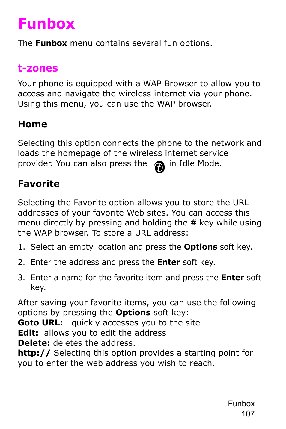 Funbox, T-zones | Samsung SGH-E105CSATMB User Manual | Page 110 / 165